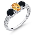 thumbnail image 1 of Gem Stone King 1.80 Ct Oval Checkerboard Yellow Citrine Black Onyx 925 Sterling Silver Ring (Size 8), 1 of 6