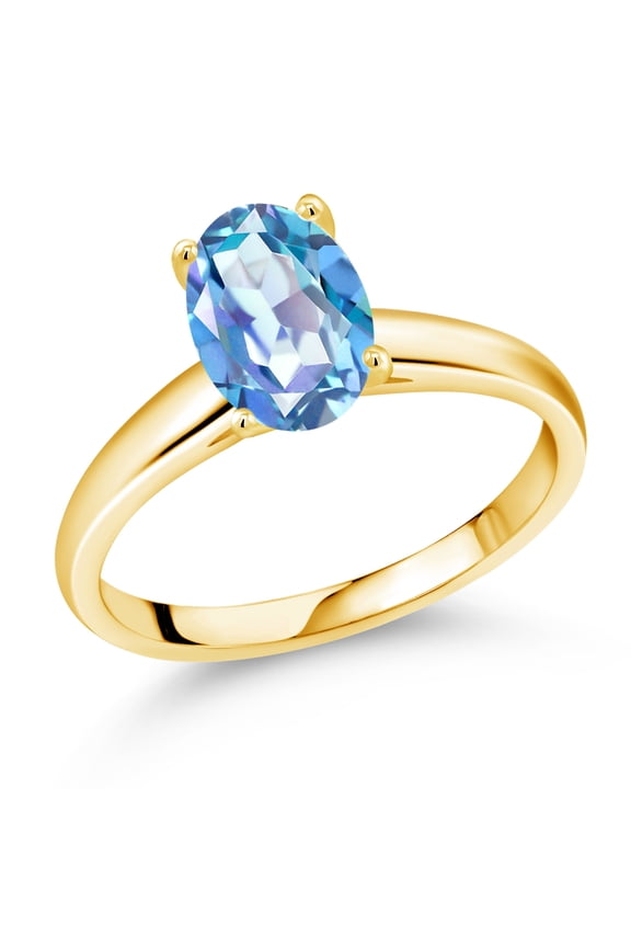 1.80 Ct Oval Millennium Blue Mystic Quartz 10K Yellow Gold Ring