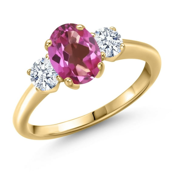Gem Stone King 1.80 Ct Oval Pink Mystic Topaz 18K Yellow Gold Plated Silver Ring