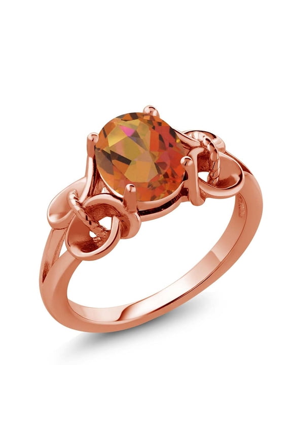 1.80 Ct Oval Twilight Orange Mystic Quartz 18K Rose Gold Plated Silver Ring