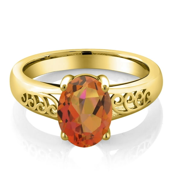Gem Stone King 1.80 Ct Oval Twilight Orange Mystic Quartz 18K Yellow Gold Plated Silver Curl Into Me Ring