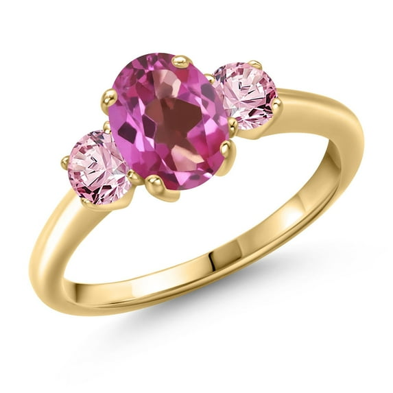 Gem Stone King 1.80 Ct Pink Mystic Topaz Pink Lab Grown Diamond 18K Yellow Gold Plated Silver Ring