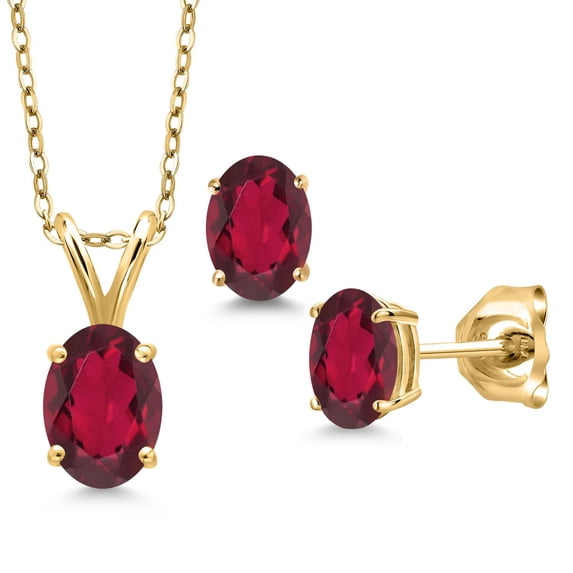 Gem Stone King 1.80 Ct Red Mystic Topaz 18K Yellow Gold Plated Silver Pendant and Earrings Jewelry Set