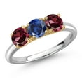 thumbnail image 1 of Gem Stone King 10K Two Tone Gold Blue Created Sapphire and Red Rhodolite Garnet Engagement Ring for Women | 1.80 Cttw | Round 5MM | Gemstone September Birthstone | Size 5, 1 of 6