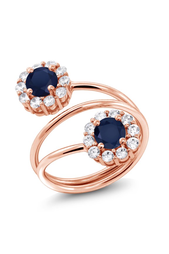 1.80 Ct Round Blue Sapphire 18K Rose Gold Plated Silver Ring (Size 7)