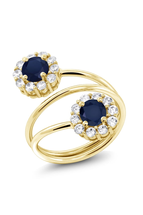1.80 Ct Round Blue Sapphire 18K Yellow Gold Plated Silver Ring (Size 7)