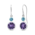 thumbnail image 1 of Gem Stone King 925 Sterling Silver Purple Amethyst and Swiss Blue Topaz Leverback Dangle Earrings for Women (1.80 Cttw, Round 6MM), 1 of 2
