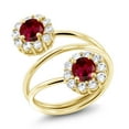 thumbnail image 1 of Gem Stone King 1.80 Ct Round Red Created Ruby 18K Yellow Gold Plated Silver Ring (Size 8), 1 of 4