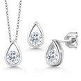 thumbnail image 1 of Gem Stone King 1.80 Ct Round White Topaz 925 Sterling Silver Teardrop Pendant and Earrings Jewelry Set With Chain, 1 of 4