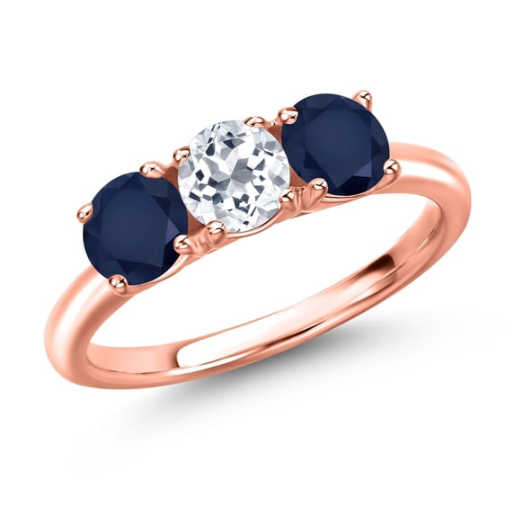 Gem Stone King 18K Rose Gold Plated Silver White Topaz and Blue Sapphire Engagement Ring for Women | 1.80 Cttw | Round 5MM | Gemstone November Birthstone | Size 7