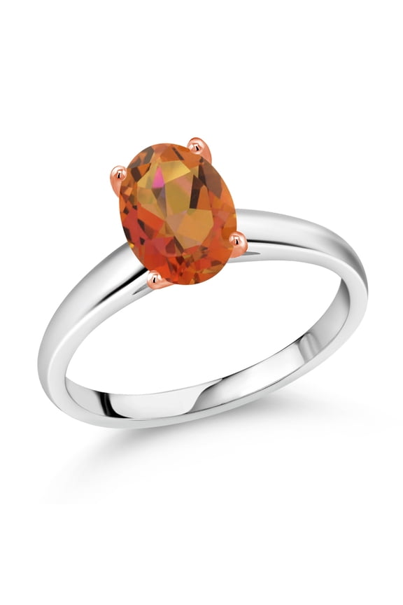 1.80 Ct Twilight Orange Mystic Quartz 925 Silver and 10K Rose Gold Ring Ring (Size 8)