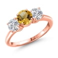 thumbnail image 1 of Gem Stone King 18K Rose Gold Plated Silver Yellow Citrine and Lab Grown Diamond Engagement Ring for Women | 1.80 Cttw | Round 6MM | Gemstone November Birthstone | Size 7, 1 of 6