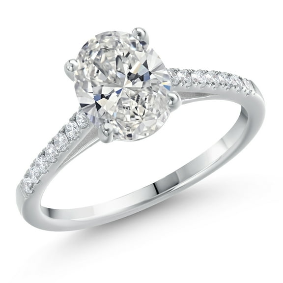 Gem Stone King 1.80 Cttw 14K White Gold IGI Certified Lab Grown Diamond Engagement Ring | Center Oval 1.50 Ct | E-F Color | VS1-VS2 Clarity | Wedding Anniversary Promise Gold Ring for Women (Size 5)