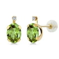 thumbnail image 1 of Gem Stone King 1.81 Ct Oval Green Peridot G/H Lab Grown Diamond 14K Yellow Gold Earrings, 1 of 3