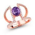 thumbnail image 1 of Gem Stone King 1.81 Ct Oval Purple Amethyst 18K Rose Gold Plated Silver Ring (Size 5), 1 of 3