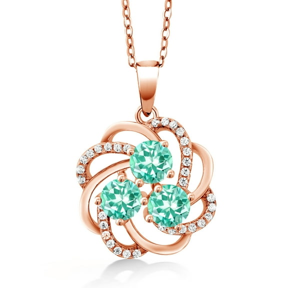 Gem Stone King 1.81 Ct Round Blue Apatite 18K Rose Gold Plated Silver Pendant