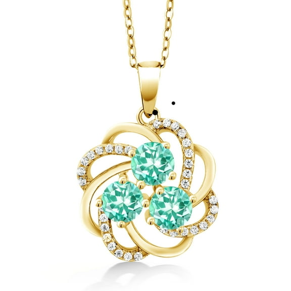 Gem Stone King 1.81 Ct Round Blue Apatite 18K Yellow Gold Plated Silver Pendant