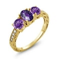 thumbnail image 1 of Gem Stone King 1.82 Ct Oval Checkerboard Purple Amethyst 18K Yellow Gold Plated Silver Moissanite Ring (Size 5), 1 of 4