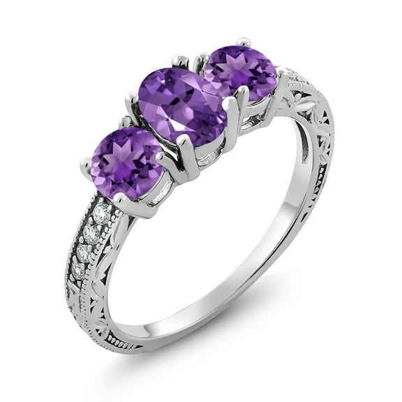 Gem Stone King 1.82 Ct Oval Purple Amethyst 925 Sterling Silver Moissanite Ring (Size 5)