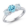 thumbnail image 1 of Gem Stone King 925 Sterling Silver Blue Apatite and Sky Blue Aquamarine Engagement Ring for Women | 1.82 Cttw | Round 6MM | Gemstone Birthstone | Size 6, 1 of 6