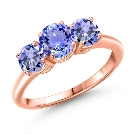 Gem Stone King 18K Rose Gold Plated Silver Blue Tanzanite Engagement Ring for Women | 1.82 Cttw | Round 6MM | Gemstone December Birthstone | Size 7