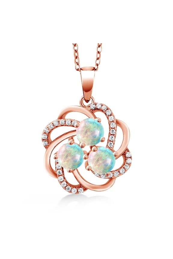 1.82 Ct Round Cabochon White Simulated Opal 18K Rose Gold Plated Silver Pendant