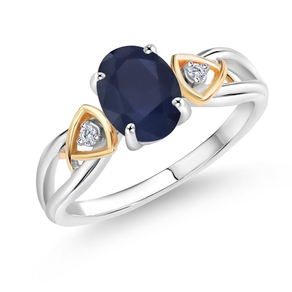 Gem Stone King 1.83 Ct Blue Sapphire 925 Silver and 10K Yellow Gold Lab Grown Diamond Engagement Ring