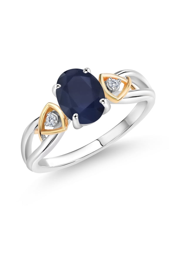 1.83 Ct Blue Sapphire 925 Silver and 10K Yellow Gold Lab Grown Diamond Engagement Ring