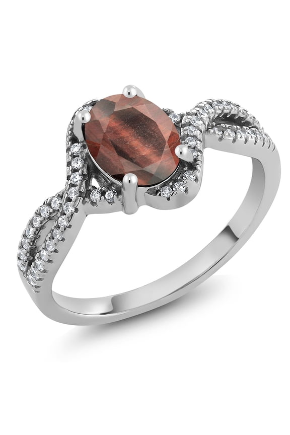 1.83 Ct Oval Red Tiger Eye 925 Sterling Silver Ring (Size 7)