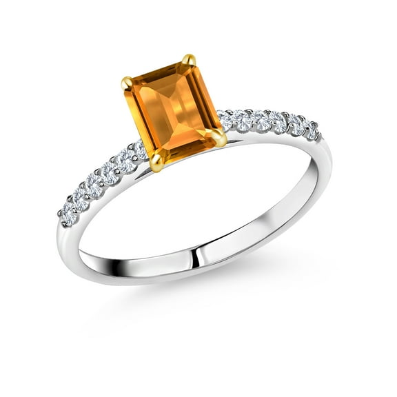 Gem Stone King 1.83 Ct Yellow Citrine E-F Lab Grown Diamond 925 Silver and 10K Yellow Gold Ring (Size 7)