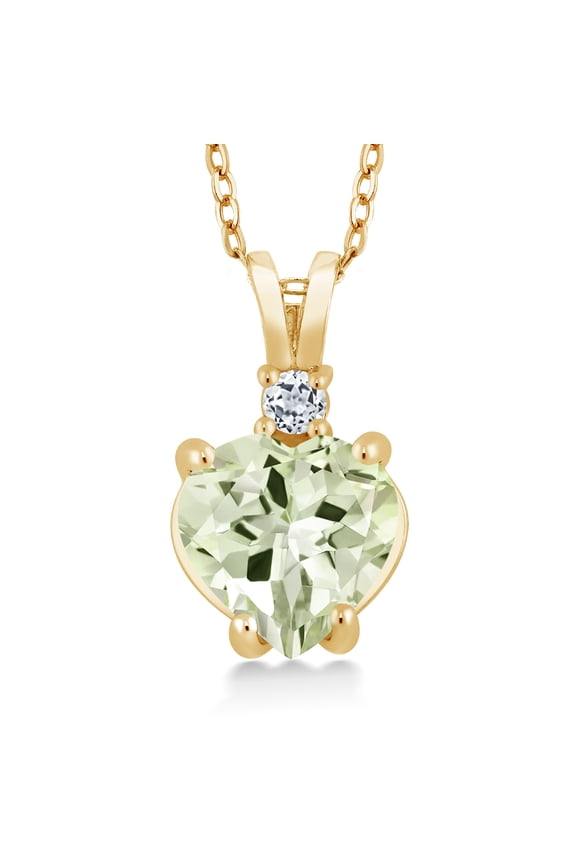 1.84 Ct Heart Shape Green Prasiolite White Topaz 14K Yellow Gold Pendant