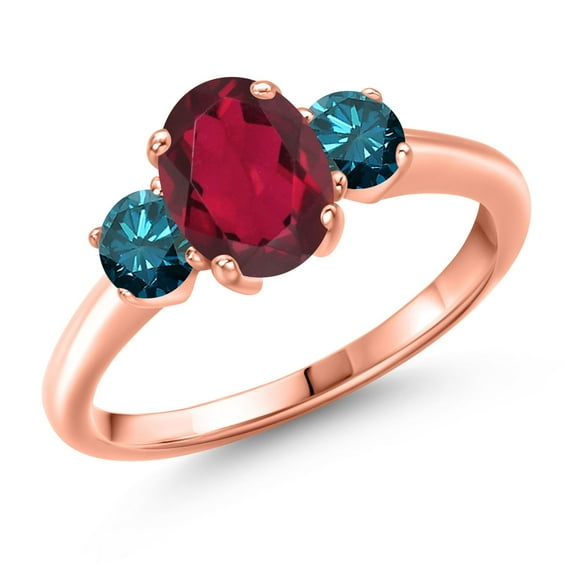 Gem Stone King 1.84 Ct Oval Red Mystic Topaz Blue Diamond 18K Rose Gold Plated Silver Ring