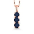 thumbnail image 1 of Gem Stone King 1.84 Ct Round Blue Sapphire White Diamond 18K Rose Gold Plated Silver Pendant, 1 of 6