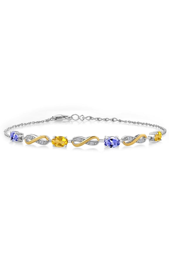 1.85 Ct Oval Blue Tanzanite Yellow Citrine 925 Silver and 10K Yellow Gold Lab Grown Diamond Infinity Bracelet for Women Mother's Mom Wife Her, Fully Adjustable up to 7.5 inch)