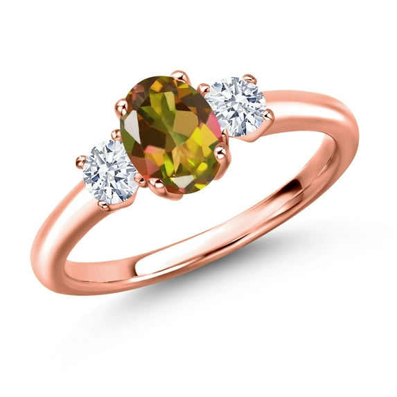 Gem Stone King 18K Rose Gold Plated Silver Mango Mystic Topaz and White Zirconia Engagement Ring for Women | 1.85 Cttw | Oval 7X5MM | Gemstone November Birthstone | Size 8