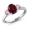 thumbnail image 1 of Gem Stone King 1.85 Ct Oval Red Rhodolite Garnet Pink Lab Grown Diamond 925 Sterling Silver Ring, 1 of 6