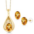 thumbnail image 1 of Gem Stone King 1.85 Ct Oval Yellow Sapphire White Diamond 10K Yellow Gold Pendant and Earrings Jewelry Set, 1 of 3
