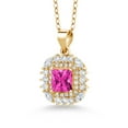 thumbnail image 1 of Gem Stone King 1.85 Ct Princess Pink Zirconia 18K Yellow Gold Plated Silver Pendant with Chain, 1 of 4