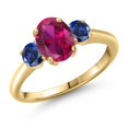 thumbnail image 1 of Gem Stone King 1.85 Ct Red Created Ruby Blue Created Sapphire 18K Yellow Gold Plated Silver Ring, 1 of 6