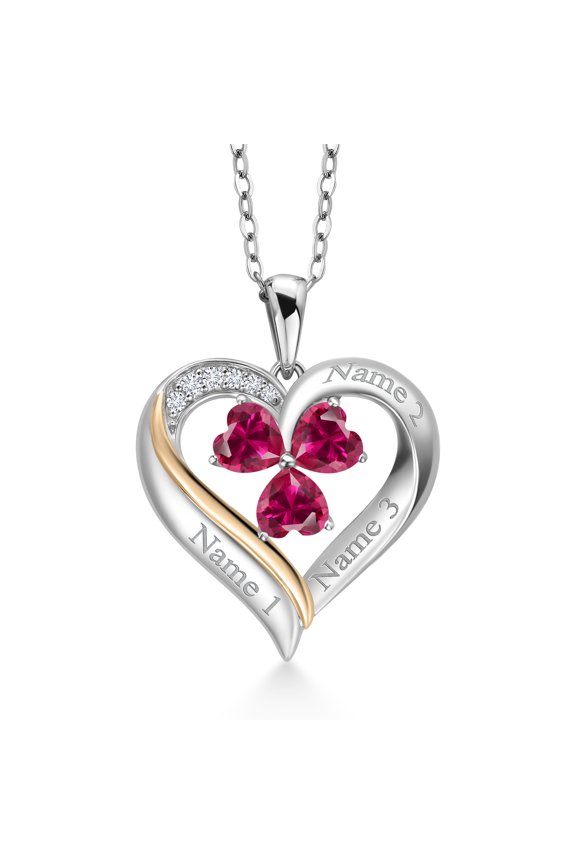 1.85 Ct Red Created Ruby G/H Lab Grown Diamond 925 Silver and 10K Yellow Gold Pendant with Chain