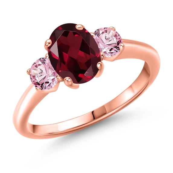 Gem Stone King 1.85 Ct Red Rhodolite Garnet Pink Lab Grown Diamond 18K Rose Gold Plated Silver Ring