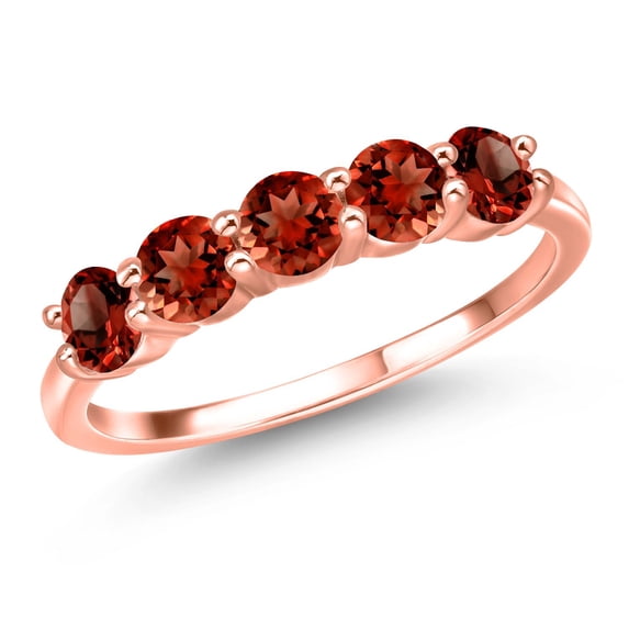 Gem Stone King 1.85 Ct Round Red Garnet 18K Rose Gold Plated Silver 5-Stone Band