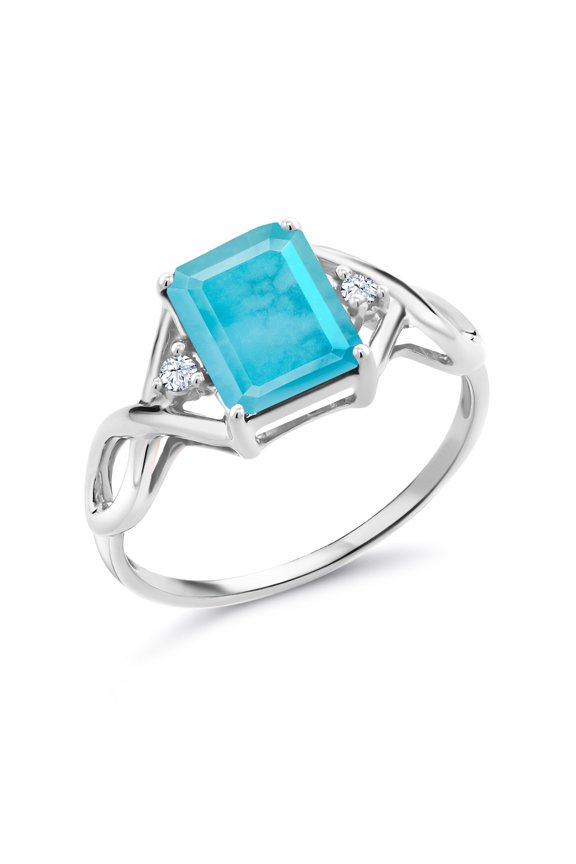 1.86 Ct Emerald Cut Green Turquoise 925 Sterling Silver Ring (Size 8)