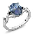 thumbnail image 1 of Gem Stone King 1.86 Ct Oval Cassiopeia Mystic Topaz Black Diamond 925 Sterling Silver Ring (Size 8), 1 of 4
