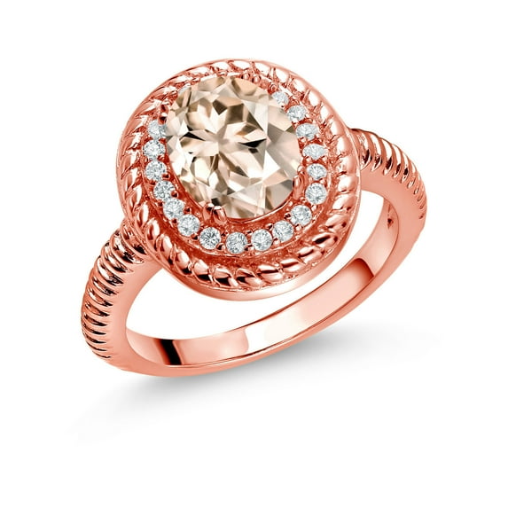 Gem Stone King 1.86 Ct Oval Peach Morganite 18K Rose Gold Plated Silver Halo Engagement Ring (Size 8)