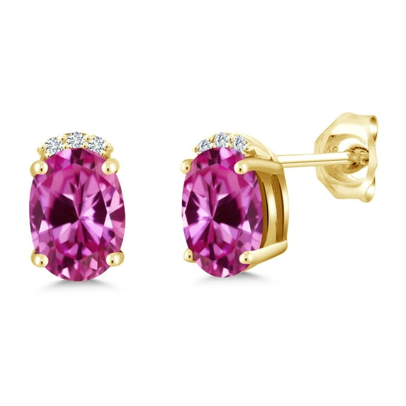 Gem Stone King 1.86 Ct Pink Created Sapphire E-F Lab Grown Diamond 18K Yellow Gold Plated Silver Earrings