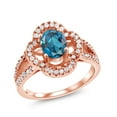 thumbnail image 1 of Gem Stone King 1.87 Ct 8X6mm Oval London Blue Topaz 18K Rose Gold Plated Silver Ring (Size 8), 1 of 4