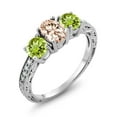 thumbnail image 1 of Gem Stone King 1.87 Ct Oval Peach Morganite Green Peridot 925 Sterling Silver Moissanite Ring (Size 8), 1 of 4