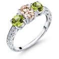 thumbnail image 1 of Gem Stone King 1.87 Ct Oval Peach Morganite Green Peridot 925 Sterling Silver Ring (Size 5), 1 of 6
