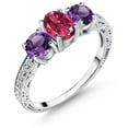 thumbnail image 1 of Gem Stone King 1.87 Ct Oval Pink Tourmaline Purple Amethyst 925 Sterling Silver Ring (Size 6), 1 of 6